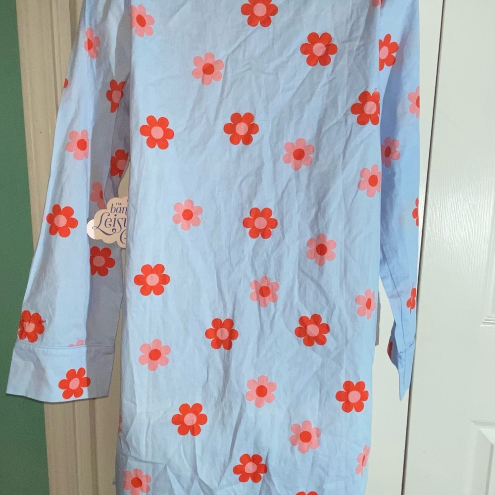 Ban.do Retro Daisy Sleep Dress Sz S Button 100% Cotton Blue Red AA15 - Picture 7 of 9